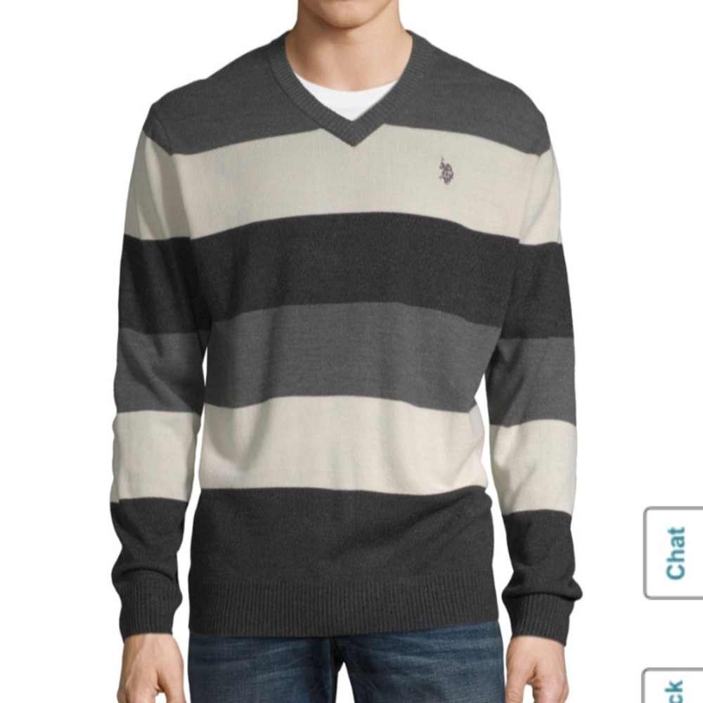 New!!! Polo V Neck Men’s Pullover Black/Gray/White